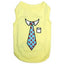 Parisian Pet pale yellow dog t-shirt featuring an embroidered business casual design. This 100% cotton pet tank top showcases a white collar, a light blue necktie with red polka dots, and a tiny faux pocket. A stylish and comfortable piece of pet apparel for small to large dogs, perfect for professional photoshoots or dapper everyday wear.