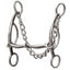 Professional's Choice Brittany Pozzi Three Piece Smooth Bit with an 8.5" silver shank and 5.5" sweet iron mouthpiece. This high-performance western horse bit features a three-piece jointed design and an adjustable curb chain for refined control. An essential piece of equestrian tack for barrel racing or training, showcasing a sleek, polished finish that combines functionality with professional style.