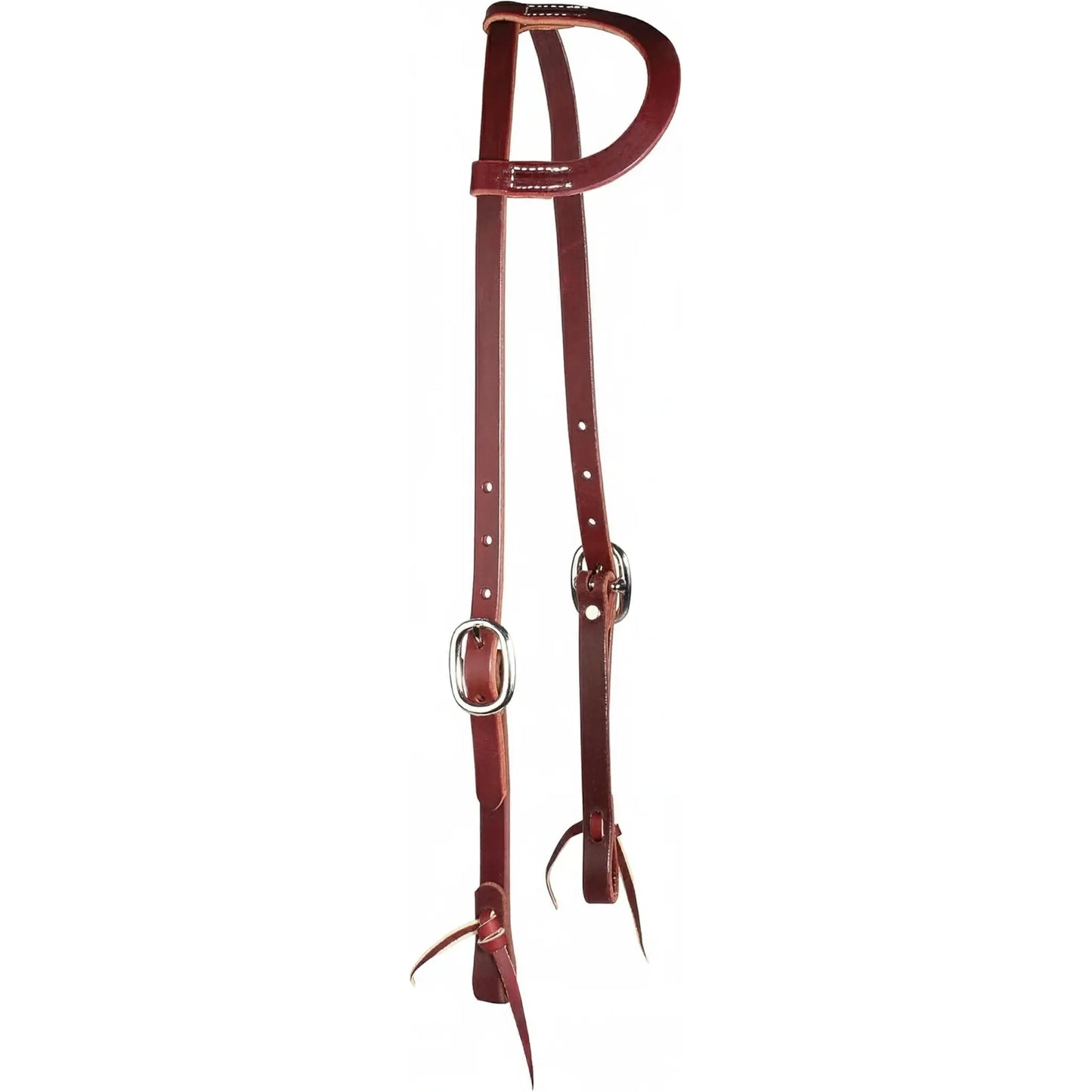 Professional's Choice Burgundy Latigo Turned Ear Headstall. High-quality western horse headstall crafted from rich, dark burgundy latigo leather. Features a comfortable turned-ear loop, adjustable cheek pieces with sleek silver buckles, and classic leather tie-bit ends. A durable and elegant addition to your western tack collection, perfect for horse shows, ranch work, or trail riding.