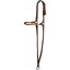 Professional's Choice Chocolate Web War Bonnet for horse training. Crafted from durable chocolate brown nylon webbing with polished nickel hardware. This equestrian tack features an adjustable buckle crown strap, a noseband, and a long throat strap leading to a bottom ring for tie-down attachment. A sleek and functional horse training tool designed for control and style, suitable for various riding disciplines.