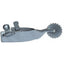 Professional's Choice Cowhand Floral Filigree Spurs in polished steel, featuring a 20pt starburst rowel and a 3" curved shank. Designed for Western riders, these equestrian spurs have a 1 1/4" wide band with intricate filigree details and swinging buttons for secure strap attachment. Sleek and durable horse riding gear, perfect for cowboy boots in the arena or on the ranch.