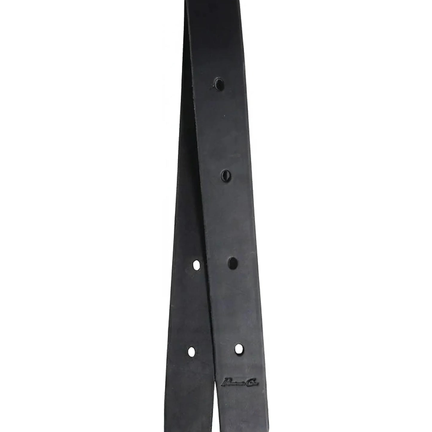 Professional's Choice Double-Stitched Leather Off Billet in black. This high-quality 1 3/4" x 5 1/2' western saddle strap features durable leather construction with reinforced double-stitching and multiple pre-punched adjustment holes. The embossed Professional's Choice logo adds a professional touch to this essential horse tack equipment, perfect for reliably securing a western cinch.