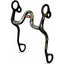 Professional's Choice Western Curb Bit featuring a 5-inch mouthpiece with a 2.5-inch medium port and a central copper roller. The long 9-inch shanks feature a dark finish accented by intricate engraved silver filigree overlays. This stylish horse bit offers balanced leverage and promotes salivation, making it a functional and beautiful choice for western riding, training, and performance.