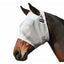 Professional's Choice Equisential Fly Mask in white mesh with UV protection, shown on a bay horse. This protective horse mask features breathable ear openings and a secure fit to shield eyes from flies and harmful sun rays while ensuring clear visibility. Ideal equestrian gear for summer fly control and pasture comfort.