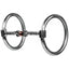 Professional's Choice Equisential O-Ring Twisted Wire Snaffle Bit with a sweet iron mouthpiece and central copper roller. This high-quality horse bit features silver-colored loose rings and a single-jointed twisted wire design to encourage salivation and responsiveness. Ideal for western training and equestrian discipline, this durable tack essential combines classic styling with functional communication for horse and rider.