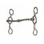 Professional's Choice Equisential Short Shank Twisted Wire Snaffle Bit featuring a 5 1/8" single-jointed sweet iron mouthpiece. This silver horse bit has 5" shanks with three rings for versatile rein and headstall attachment. The textured twisted wire design provides clear communication, making it an essential piece of western horse tack for refined control and training.
