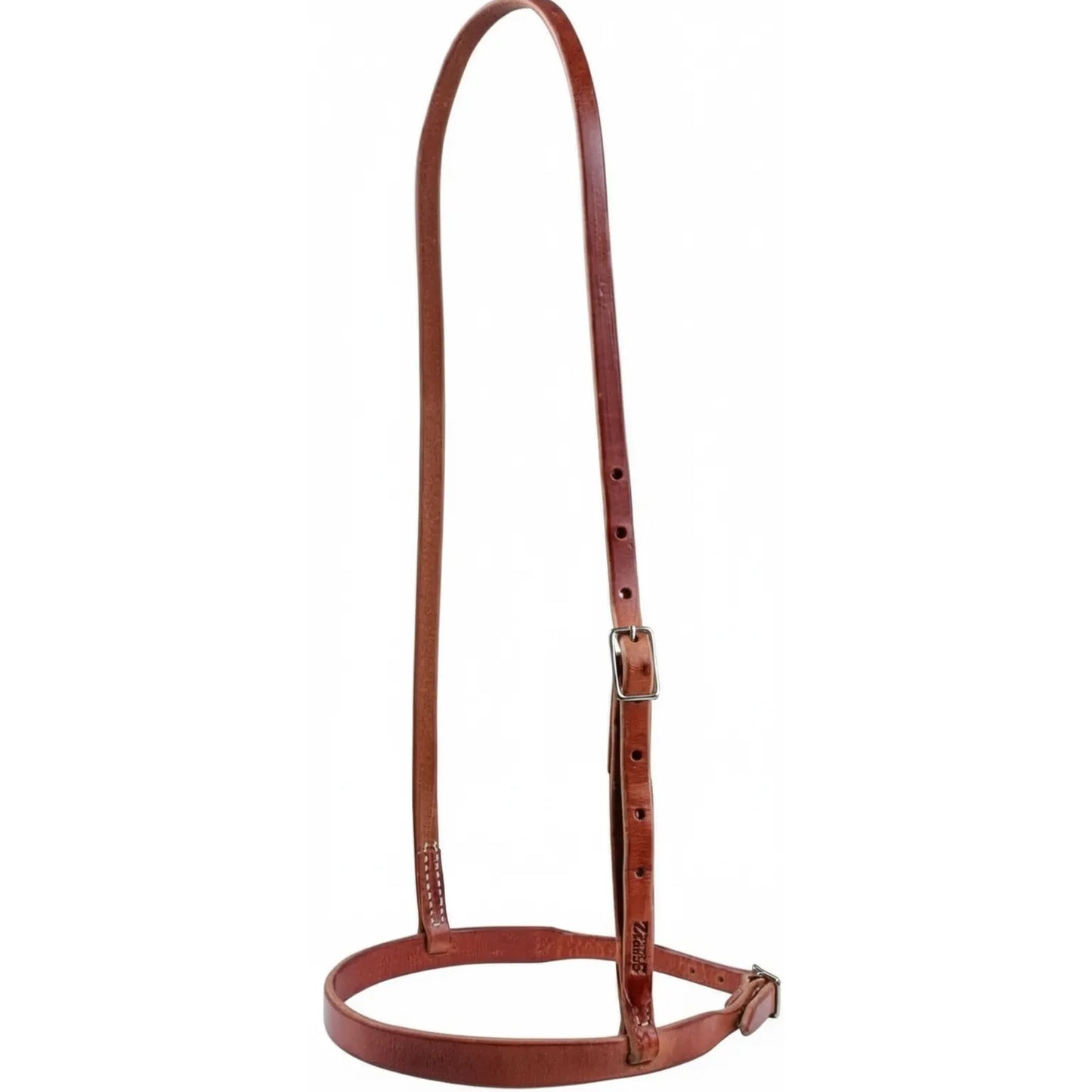Professional's Choice Flat Nose Caveson made from premium, rich reddish-brown Hermann Oak Leather. This high-quality Western horse noseband features an adjustable silver-tone buckle and a thin headstall strap for a secure, custom fit. Ideal for training or everyday riding, the durable leather cavesson displays fine stitching and multiple sizing holes. A must-have piece of equestrian tack for performance and comfort.