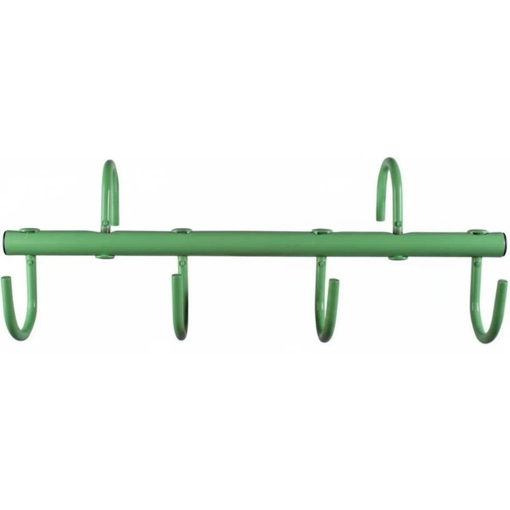 Professional's Choice Green 6-Hook Adjustable Metal Horse Tack Rack wall mount stable organizer. This durable, powder-coated green metal rack features six rotatable and adjustable hooks, perfect for hanging bridles, halters, and lead ropes. An essential equestrian storage solution for organizing your tack room, barn, or horse trailer with heavy-duty, customizable utility.