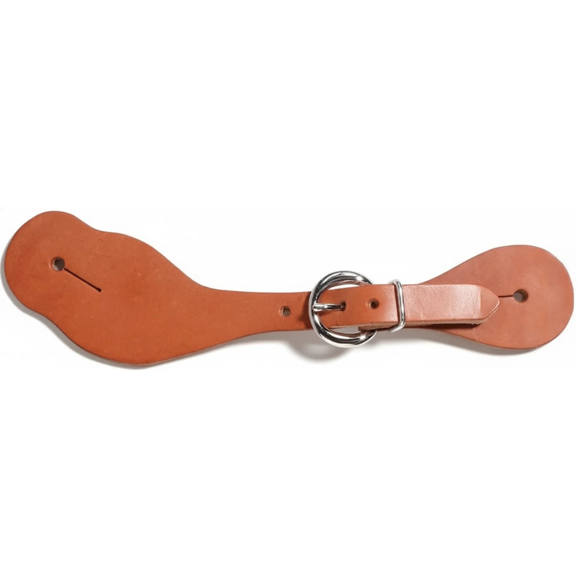 Professional's Choice Harness Leather Spur Straps in natural tan, sized for ladies and youth riders. Crafted from durable premium leather, these western spur straps feature a polished silver buckle and pre-punched holes for easy adjustment. Perfect for securing western spurs to riding boots, this essential equestrian gear combines durability and style for training or competition.