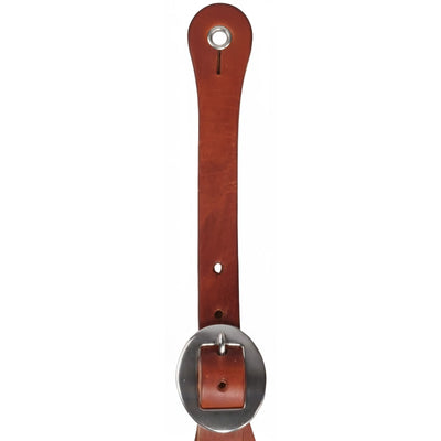 Professional's Choice Ladies' Sagebrush Harness Leather Spur Straps in a rich reddish-brown finish. These 5/8-inch wide straps feature a high-quality stainless steel oval buckle, reinforced top eyelet, and multiple adjustment holes for a secure fit. Durable and stylish western riding gear designed specifically for women, these leather straps are perfect for everyday work or competition. Premium equestrian tack for horse lovers.