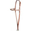 Professional's Choice Leather War Bonnet crafted from premium brown harness leather with solid brass hardware. This durable horse training tool features a rounded nosepiece, adjustable crown strap with a brass buckle, and reinforced stitching for long-lasting performance. High-quality western equestrian tack designed for head control and training. Style 8018HL.