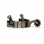 Professional's Choice Medium Shank Horse Spurs featuring a 1-inch dark brown band with elegant silver-toned floral overlays and engraving. These western equestrian spurs include a decorative engraved shank and a brown multi-point rowel. Designed for precision and style, these durable spurs are perfect for western pleasure, training, or ranch work, making them a must-have addition to any rider's horse tack collection.