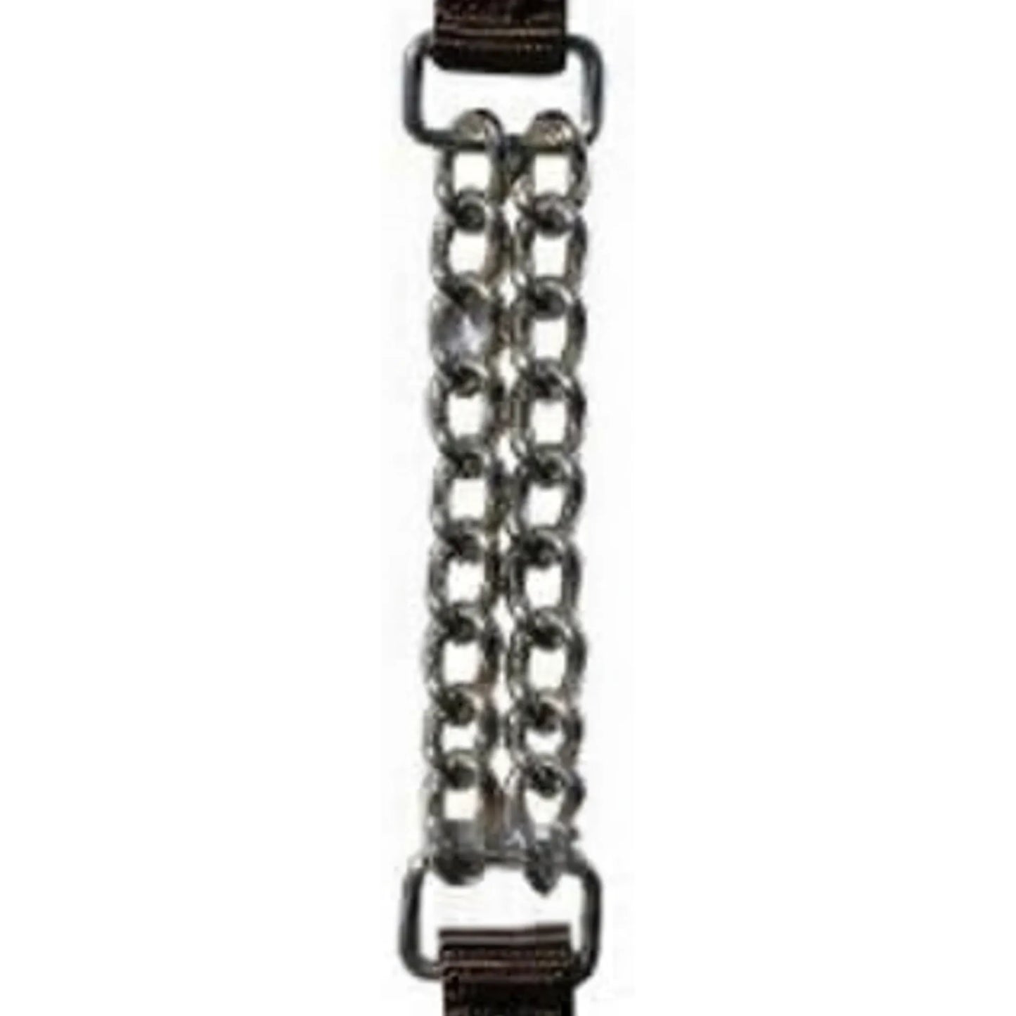 Professional's Choice Nylon Curb Chain in chocolate featuring a flat, smooth double link chain design for even pressure and comfort. High-quality silver metal double chains are connected to durable dark brown nylon straps, providing a professional horse tack solution for precise equestrian communication and bit stability.