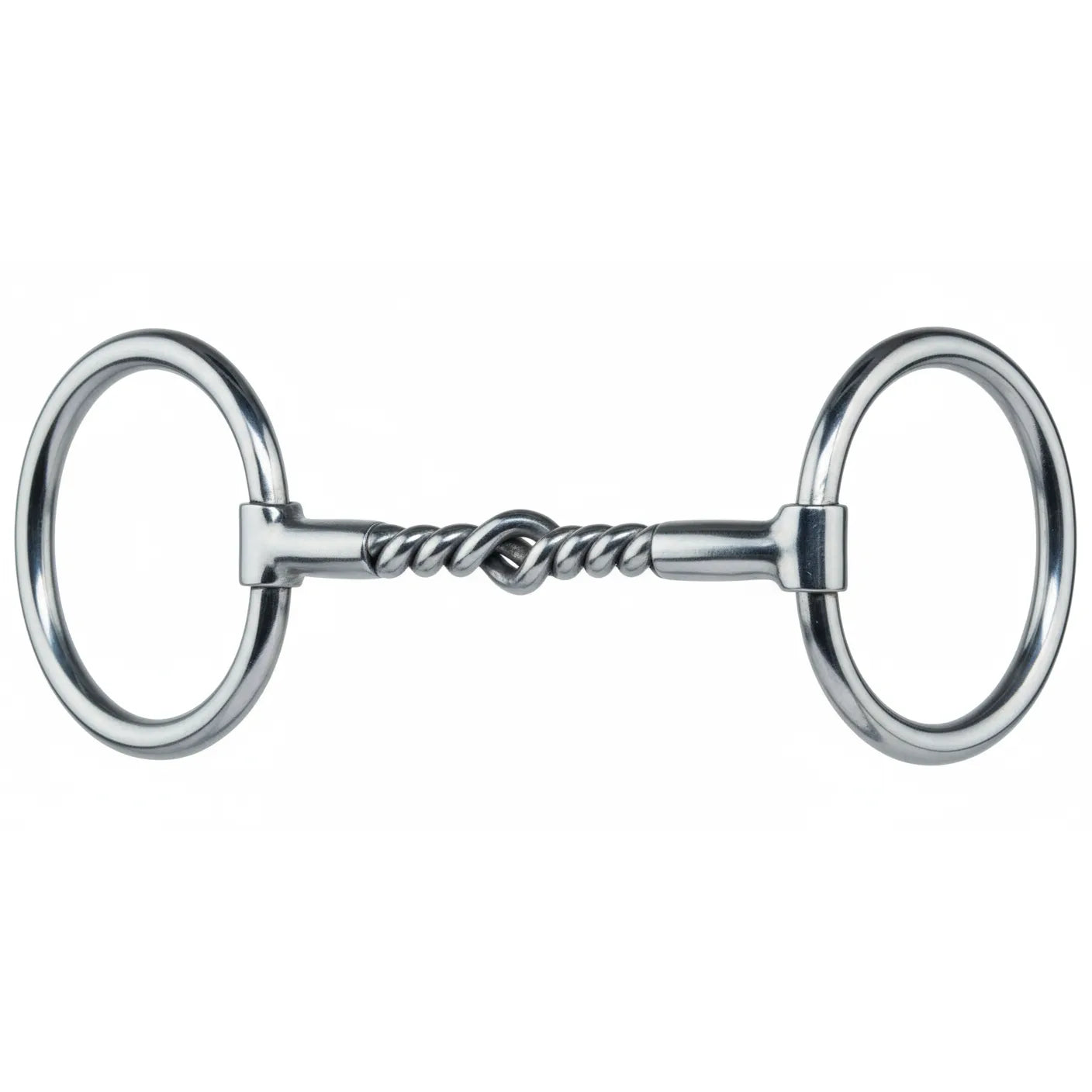 Professional's Choice O-Ring Half and Half Snaffle Horse Bit featuring a 5 1/4" single-jointed mouthpiece with half-smooth and half-twisted wire textures. Crafted from polished stainless steel, this bit includes 2 7/8" loose rings and 5/16" diameter bars. An ideal western horse bit for training and precision, providing versatile communication and a professional finish for equestrian enthusiasts.