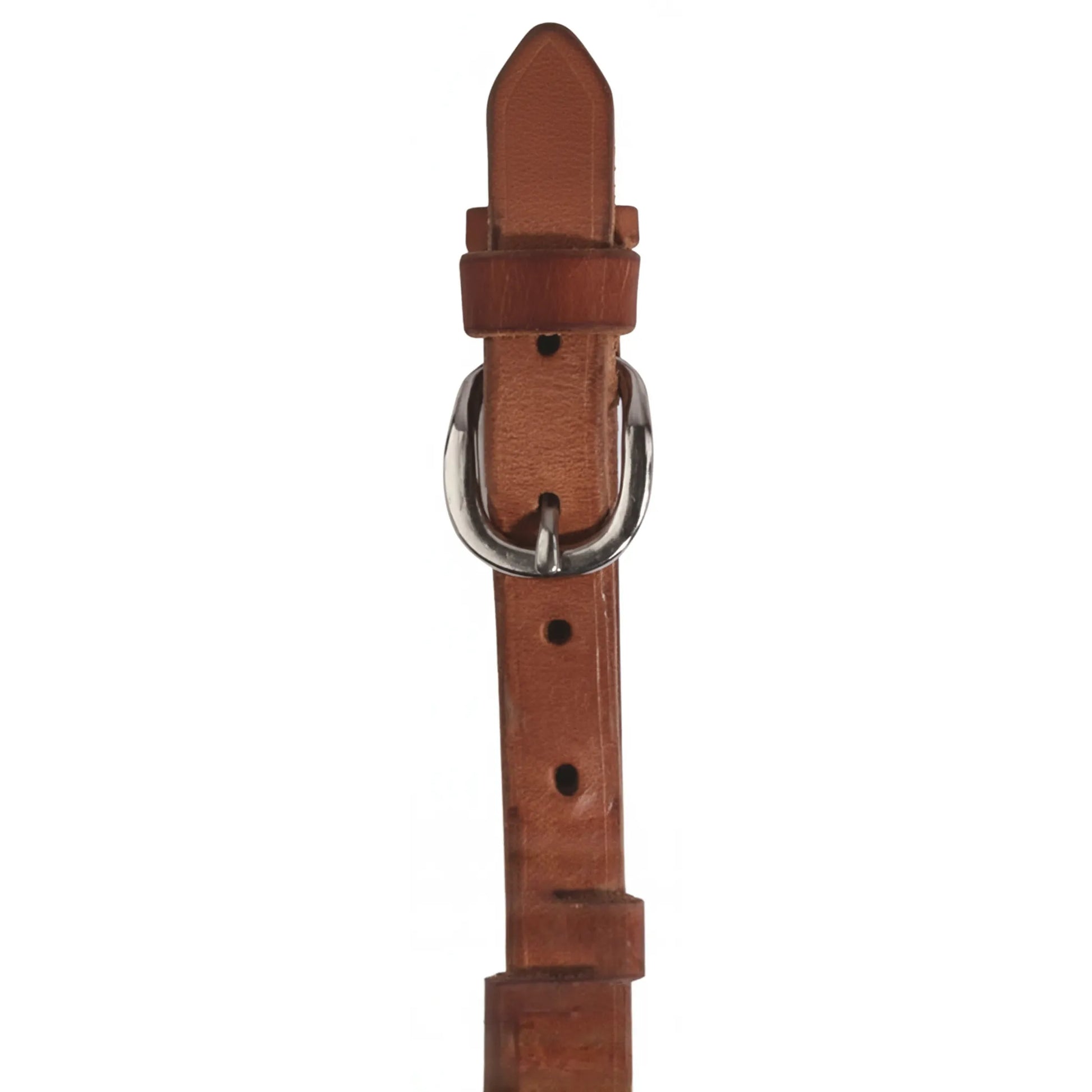 Professional's Choice Replacement Breast Collar Tug crafted from 1-inch wide heavy-oiled harness leather in a rich brown tone. This durable equestrian accessory features high-quality stainless steel hardware and multiple adjustment holes for a customized fit. Perfect for western riders looking for reliable replacement tack that stands up to heavy use. Style 1251HL.