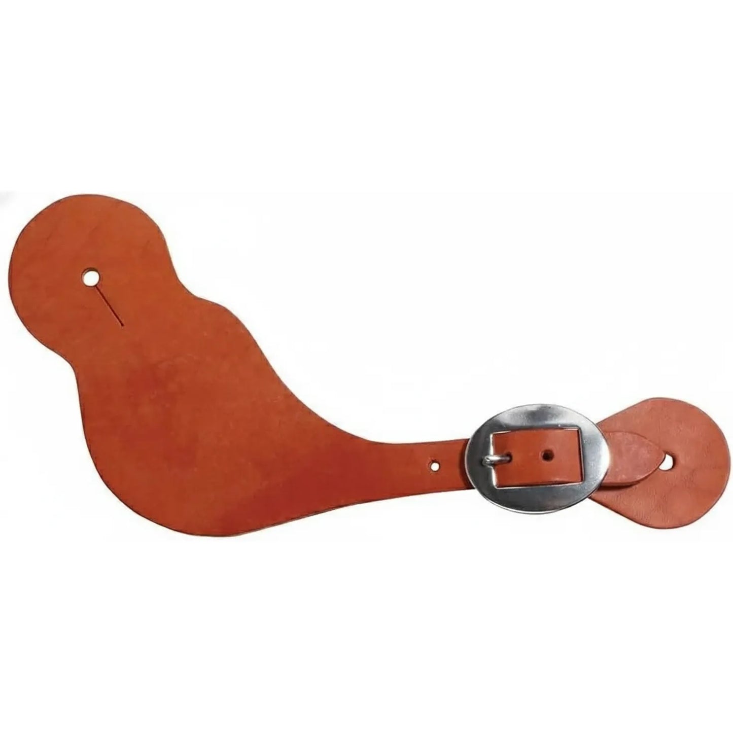 Professional's Choice Sedalia Men's Spur Straps crafted from premium 3/4" medium brown harness leather. This durable western spur strap features a large, polished silver oval buckle for easy adjustability. The sleek, contoured design provides a secure and comfortable fit over riding boots, making it an essential piece of high-quality equestrian gear for western riders.