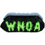 Professional's Choice Whoa Brush for horse grooming, featuring thick black and bright lime green bristles that spell out "WHOA." The brush includes a contoured grey ergonomic handle designed for a comfortable grip in smaller hands. This stylish and effective equestrian dandy brush is perfect for removing dirt and dust, making it a must-have tool for any horse grooming kit or pony owner's collection.