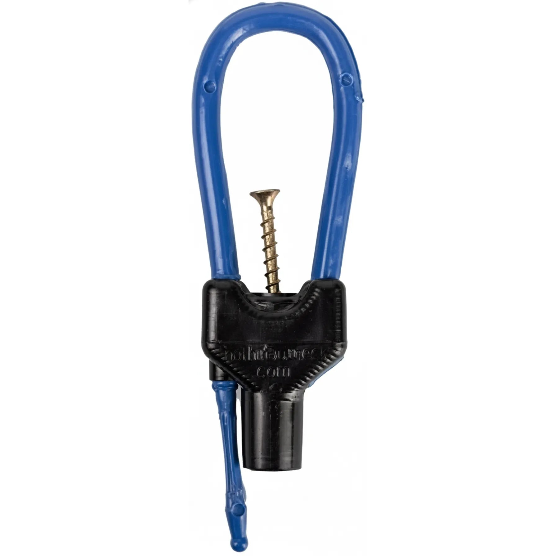 Rattler Nothin But Neck Breakaway Honda in blue, a lightweight safety release for team roping. This durable rodeo accessory features a blue plastic loop attached to a black body with an adjustable gold tension screw for a clean, consistent release. Ideal for ropers seeking reliable breakaway action and safety during practice or competition, this high-performance gear is a must-have for any lariat setup.