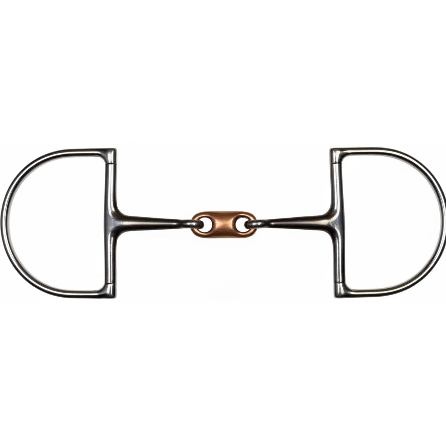 Shires Blue Alloy Hunter Dee Bit with a 5-inch sweet iron salivating mouthpiece and a bronze-toned lozenge link. This double-jointed snaffle bit features stainless steel D-ring cheeks, designed to encourage a soft mouth and salivation. A high-quality piece of equestrian tack perfect for hunter disciplines and English riding, combining classic style with performance-driven mouthpiece technology.