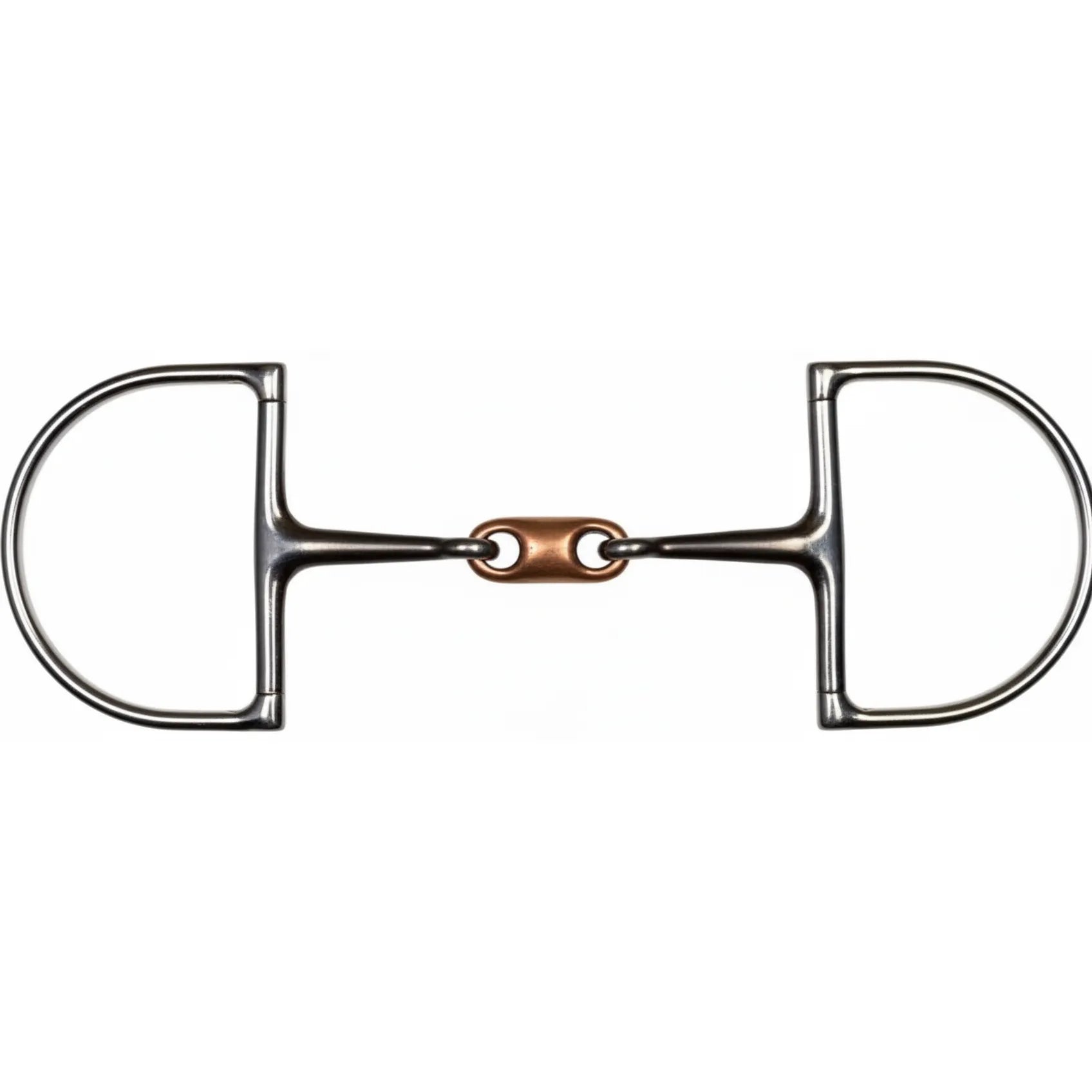 Shires Blue Alloy Hunter Dee Bit with a 5-inch sweet iron salivating mouthpiece and a bronze-toned lozenge link. This double-jointed snaffle bit features stainless steel D-ring cheeks, designed to encourage a soft mouth and salivation. A high-quality piece of equestrian tack perfect for hunter disciplines and English riding, combining classic style with performance-driven mouthpiece technology.