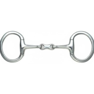 Shires French Link Eggbutt Stainless Steel Horse Bit featuring a polished silver finish and fixed eggbutt rings to prevent pinching. The double-jointed mouthpiece with a flat French link center provides a gentle, stable feel for sensitive horses. This high-quality equestrian tack essential is perfect for dressage or general schooling, offering precise communication and comfort. Durable, rust-resistant stainless steel ensures long-lasting performance.
