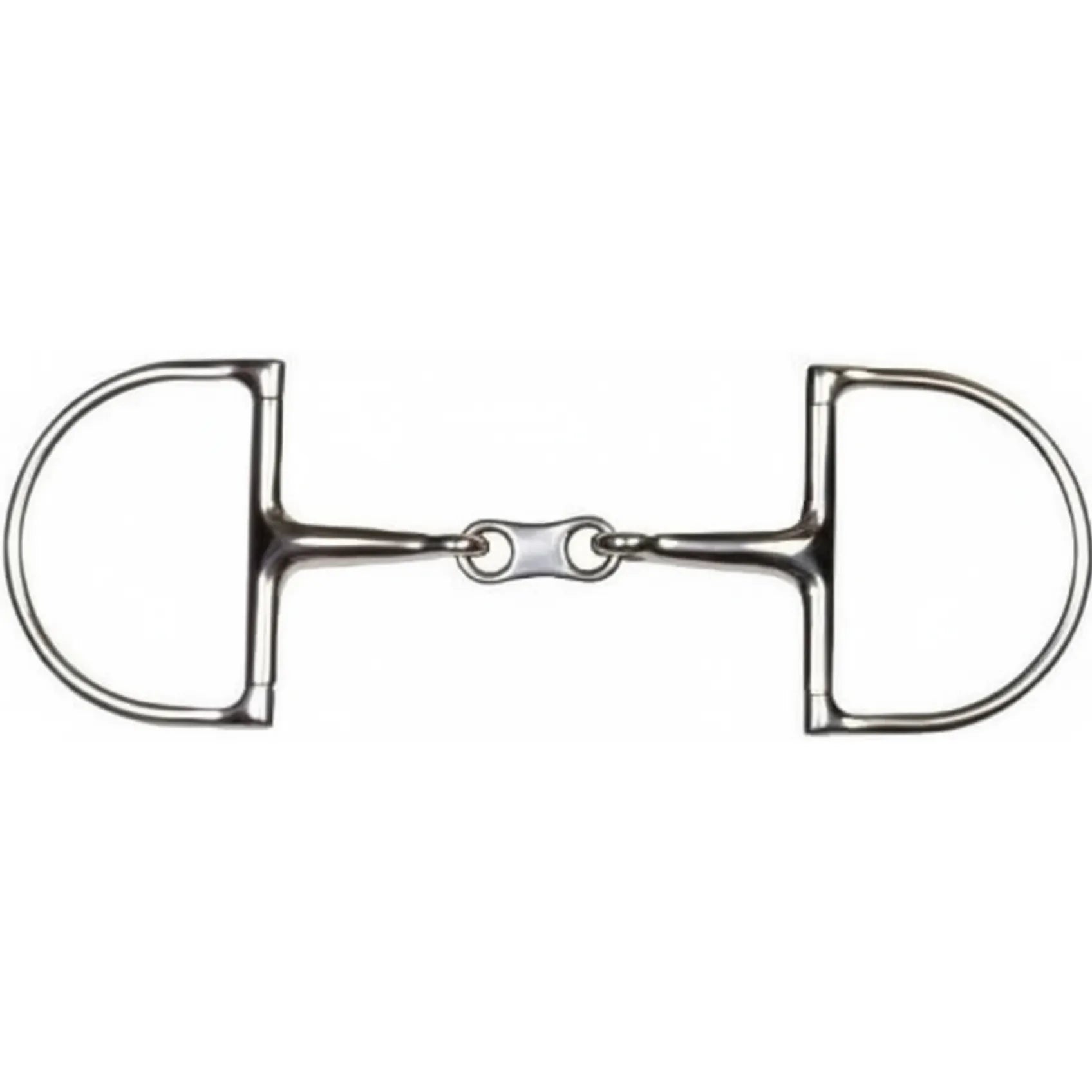 Shires French Link Hunter Dee Horse Bit #87683 in polished stainless steel. This double-jointed bit features a curved mouthpiece and flat French link center for ergonomic comfort and gentle tongue pressure. Classic D-ring (Hunter Dee) cheekpieces provide lateral stability and a traditional look, perfect for the show ring or daily training. Durable, high-quality equestrian tack designed for refined control and horse comfort.