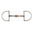 Shires Hunter Dee horse bit featuring stainless steel D-ring cheeks and a double-jointed mouthpiece with a central copper lozenge. This high-quality equestrian tack promotes salivation and bit acceptance through its warming copper link. The classic hunter dee design provides stability in the horse's mouth and gentle lateral guidance, making it a perfect choice for hunter, jumper, or equitation disciplines. Durable, polished silver and copper finish.