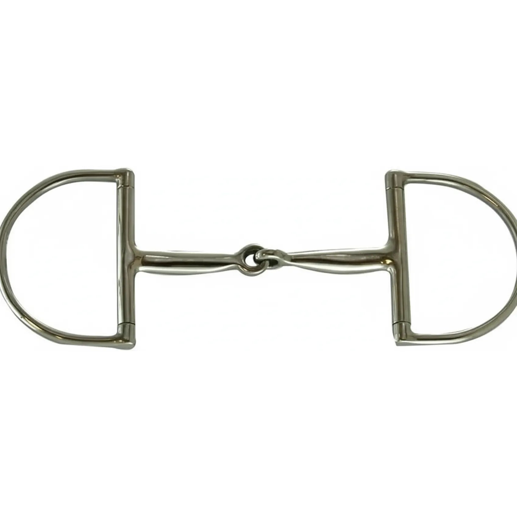 Shires Hunter Dee Slow Twist Bit (Model 88705) in polished stainless steel. This high-quality equestrian bit features classic D-shaped rings and a single-jointed mouthpiece with a gentle slow twist texture for refined communication and control. A durable and stylish choice for hunter-jumper disciplines, providing both functionality and a professional look in the show ring or during training.