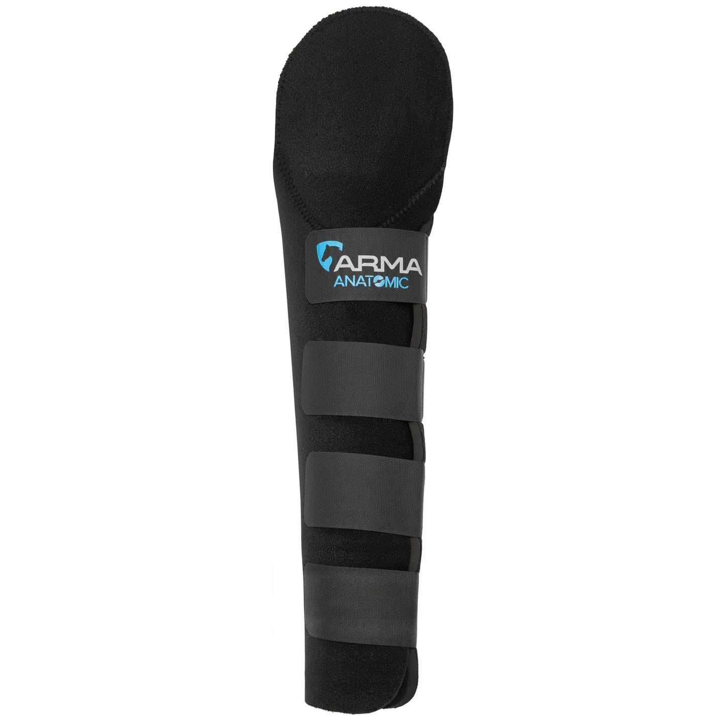 Shires ARMA ANATOMIC Neoprene Tail Guard in black, providing essential horse travel protection. This protective guard features a non-slip rubberized interior grip and four wide, adjustable touch-close straps for a secure fit. The soft, anatomic neoprene design protects the horse's tail dock from rubbing and impact during transport. A durable and high-quality solution for horse trailer safety and equine travel gear.