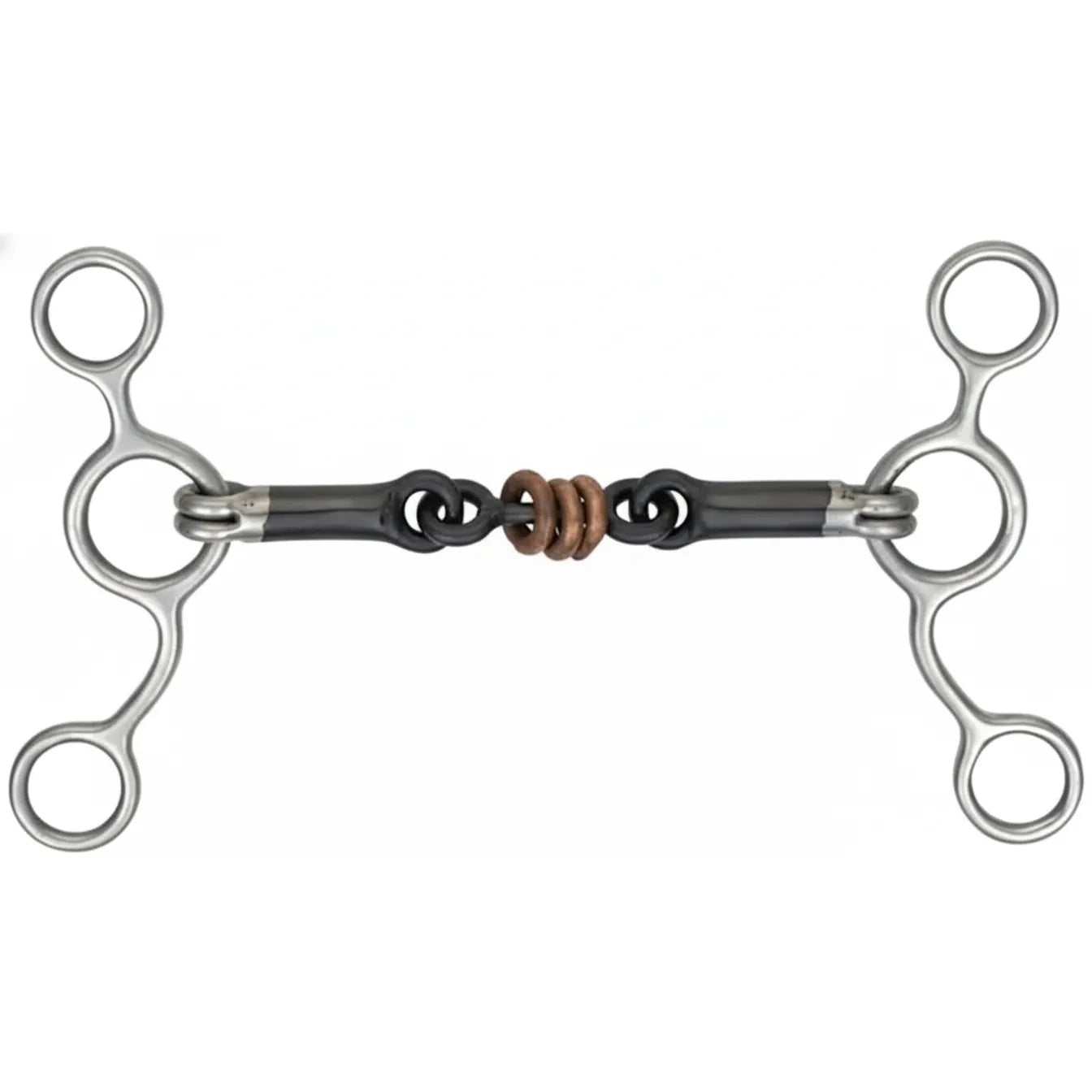 Shires Sweet Iron Copper Tom Thumb Bit #507 featuring a 14mm double-jointed mouthpiece with three central copper ribs to encourage salivation. This high-quality horse bit includes 140mm stainless steel cheeks with a classic three-ring design for versatile leverage and control. The sweet iron and copper combination promotes a soft, responsive mouth, making it an excellent choice for equestrian training and professional horse riding.