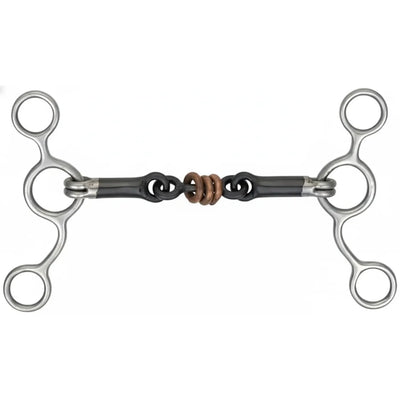 Shires Sweet Iron Copper Tom Thumb Bit #507 featuring a 14mm double-jointed mouthpiece with three central copper ribs to encourage salivation. This high-quality horse bit includes 140mm stainless steel cheeks with a classic three-ring design for versatile leverage and control. The sweet iron and copper combination promotes a soft, responsive mouth, making it an excellent choice for equestrian training and professional horse riding.