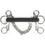 Shires Tom Thumb Rubber Mouth Pelham Horse Bit featuring a thick black soft rubber mouthpiece and polished stainless steel cheekpieces. This equestrian tack includes a classic curb chain and multiple rein attachment rings, providing a milder feel and shorter shanks for effective communication and horse comfort.