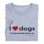 Heather grey 100% cotton unisex t-shirt featuring a funny graphic for dog lovers. The shirt displays 'I [red heart] dogs' in bold black font above the relatable text 'It's humans that annoy me.' Neatly folded to show the humorous print, this Spoiled Rotten Dogz adult tee is an ideal gift for pet owners and sarcastic animal lovers looking for comfortable, high-quality pet-themed apparel.