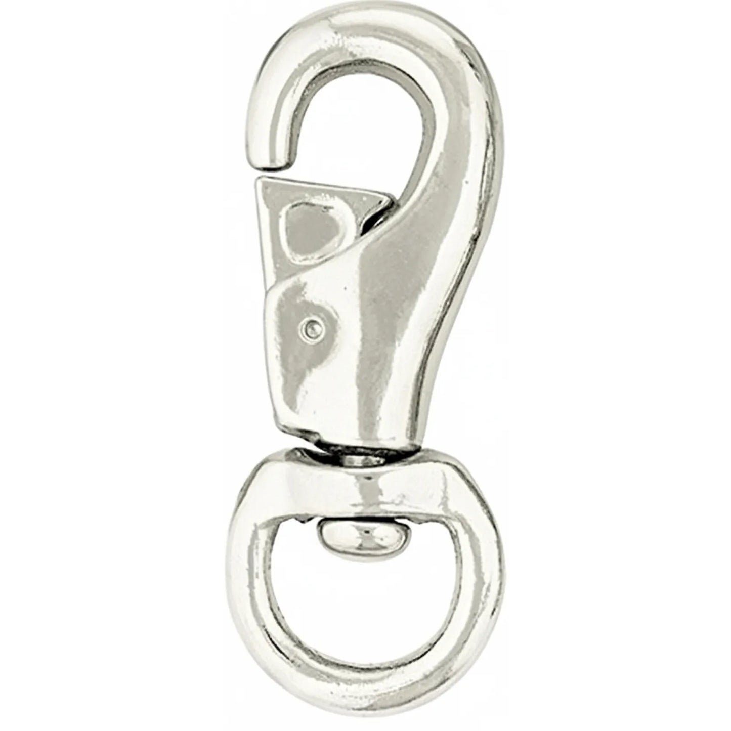 Weaver Leather #3142 Heavy-Duty Nickel-Plated Malleable Iron Bull Snap featuring a polished silver finish. This 4-inch snap hook includes a secure spring-loaded closure and a smooth swivel eye designed for 1-inch straps. Perfect for crafting horse lead ropes, livestock equipment, or heavy-duty pet leashes, this durable hardware combines professional-grade strength with a sleek aesthetic for DIY leathercraft and repair projects.