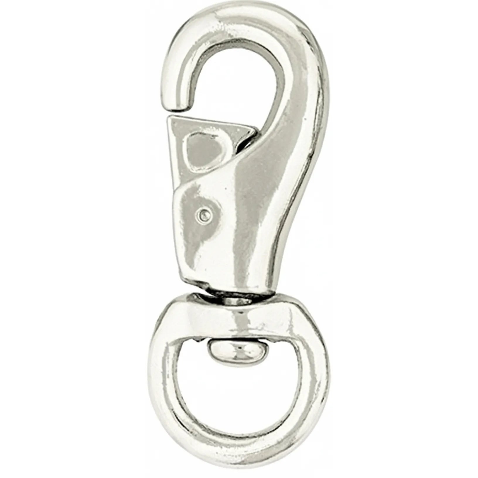 Weaver Leather #3142 Heavy-Duty Nickel-Plated Malleable Iron Bull Snap featuring a polished silver finish. This 4-inch snap hook includes a secure spring-loaded closure and a smooth swivel eye designed for 1-inch straps. Perfect for crafting horse lead ropes, livestock equipment, or heavy-duty pet leashes, this durable hardware combines professional-grade strength with a sleek aesthetic for DIY leathercraft and repair projects.
