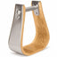 Weaver Leather 3-Step Stirrup Overshoe featuring a wide-base design for large winter boots. This western riding stirrup is crafted from natural bent wood with a sturdy, matte silver metal outer casing. The oversized opening provides extra room for insulated footwear, ensuring safety and comfort in cold weather. Durable construction includes a metal top bolt and riveted sides for a classic, heavy-duty tack look ideal for trail riding or ranch work.