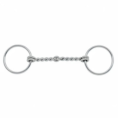Weaver Leather 6" Stainless Steel Single Twisted Wire Snaffle Bit featuring 3" loose rings. Designed specifically for draft horses, this high-quality horse bit has a jointed, single twisted wire mouthpiece for added control and communication. The durable silver stainless steel construction provides rust-resistant, long-lasting performance. An essential piece of equestrian tack for heavy horse owners looking for precision and reliability in their training and riding gear.