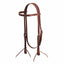 Weaver Leather Burgundy Latigo Browband Headstall featuring durable, pre-oiled leather and classic white contrast stitching. This Western horse bridle includes stainless steel hardware, an adjustable throat latch, and leather tie bit ends. Ready to ride and built for performance, it's a high-quality essential for any equestrian's tack collection.