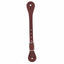 Weaver Leather Burgundy Latigo Leather Spur Straps for adults, featuring single-ply leather with a durable nickel-plated buckle. These western horse tack accessories display a rich reddish-brown color, adjustable holes for a custom fit, and teardrop-shaped ends with pre-cut holes for easy attachment to spurs. Perfect for western riding, ranching, and equestrian sports.