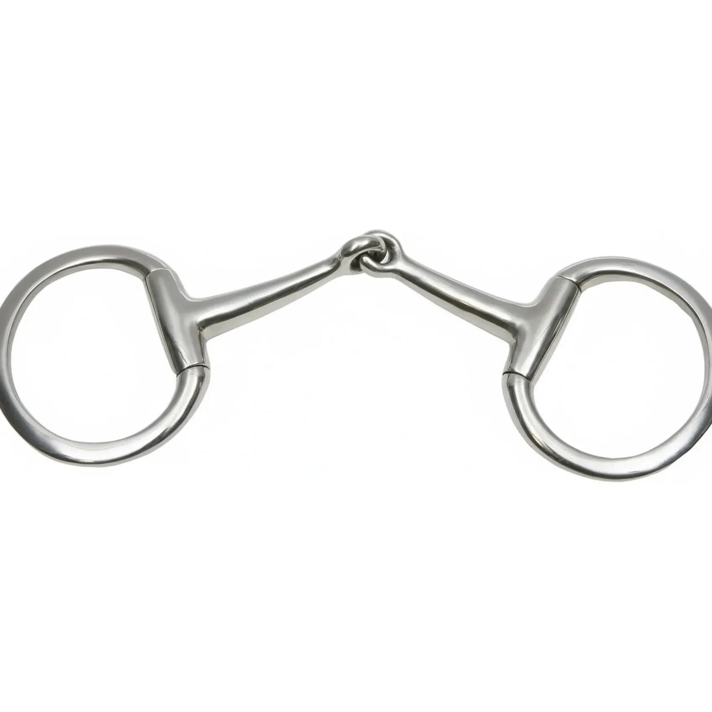 Weaver Leather Equine Eggbutt Snaffle Bit with a polished stainless steel finish. This high-quality horse bit features a 5-inch single-jointed solid mouthpiece and 2-3/4 inch fixed eggbutt rings designed to prevent pinching and provide stability. Essential equestrian tack for English or Western riding, offering clear communication and durable performance for horses and riders.