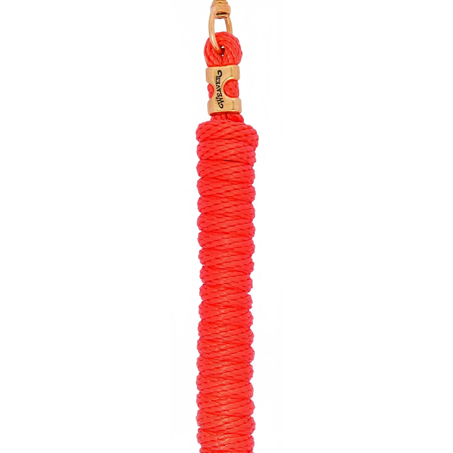 Vibrant burgundy Weaver Leather Equine Performance Lead Rope featuring a 5/8-inch braided polypropylene construction for a comfortable, non-slip grip. This 10-foot horse lead rope includes a heavy-duty brass swivel snap and a signature brass tag with the Weaver logo. Perfect for training, trailering, or everyday horse handling, this durable equine tack combines style and functionality for performance and style in the stable or arena.