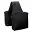 Weaver Leather black heavy duty nylon trail riding saddle bag featuring two large zippered storage pouches. Designed with durable, weather-resistant fabric and silver D-rings for secure attachment to horse tack. Dimensions: 9-3/4 inch W x 11-1/2 inch L x 4-1/2 inch D. Ideal for long distance trail rides and keeping western horse riding essentials organized and accessible.