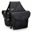 Black Weaver Leather Insulated Nylon Saddle Bag for horse trail riding. This durable black double bag features two 9-3/4" W x 11-1/2" L x 4-1/2" D insulated compartments with secure top flaps, silver grommets, and adjustable D-ring straps for easy attachment. Perfect for keeping snacks and drinks cold on long rides, this water-resistant equestrian gear is a must-have for trail enthusiasts looking for organized, accessible storage.