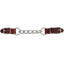 Weaver Leather Heavy-Duty Single Link Chain Curb Strap in rich burgundy latigo leather. This 4.5-inch western horse tack accessory features a durable chrome-plated single link chain, large connecting rings, and adjustable buckles for a secure, customized fit on a bit. Perfect for western riders seeking quality bit control and a classic aesthetic with premium leather.