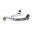 Weaver Leather Men's Roping Spurs crafted from polished stainless steel with an intricate hand-engraved leaf design. These high-quality Western spurs feature a 1-3/4" shank, a 10-point brass rowel, and swinging buttons with decorative brass accents. Elegant yet durable equestrian gear for roping, rodeo, or trail riding, providing both professional performance and a classic cowboy aesthetic.