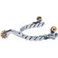 Weaver Leather Men's Roping Spurs featuring a stylish stainless steel twisted band and 1.75-inch shank. These professional western spurs include a 10-point brass rowel and brass buttons for an elegant, durable finish. Perfect for rodeo and roping, the unique twisted wire design adds a high-end look to your equestrian gear. High-quality silver stainless steel construction ensures long-lasting performance for daily horse riding and western competitions.