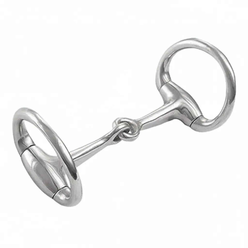 Weaver Leather Mini Eggbutt Snaffle Bit made from high-quality polished stainless steel. This miniature horse bit features a 3-1/2" single jointed mouth and 2" fixed eggbutt rings designed to prevent pinching at the corners of the mouth. A durable and essential piece of equestrian horse tack for mini horse training and showing, offering precise control and a comfortable fit. Perfect for your miniature horse equipment collection.