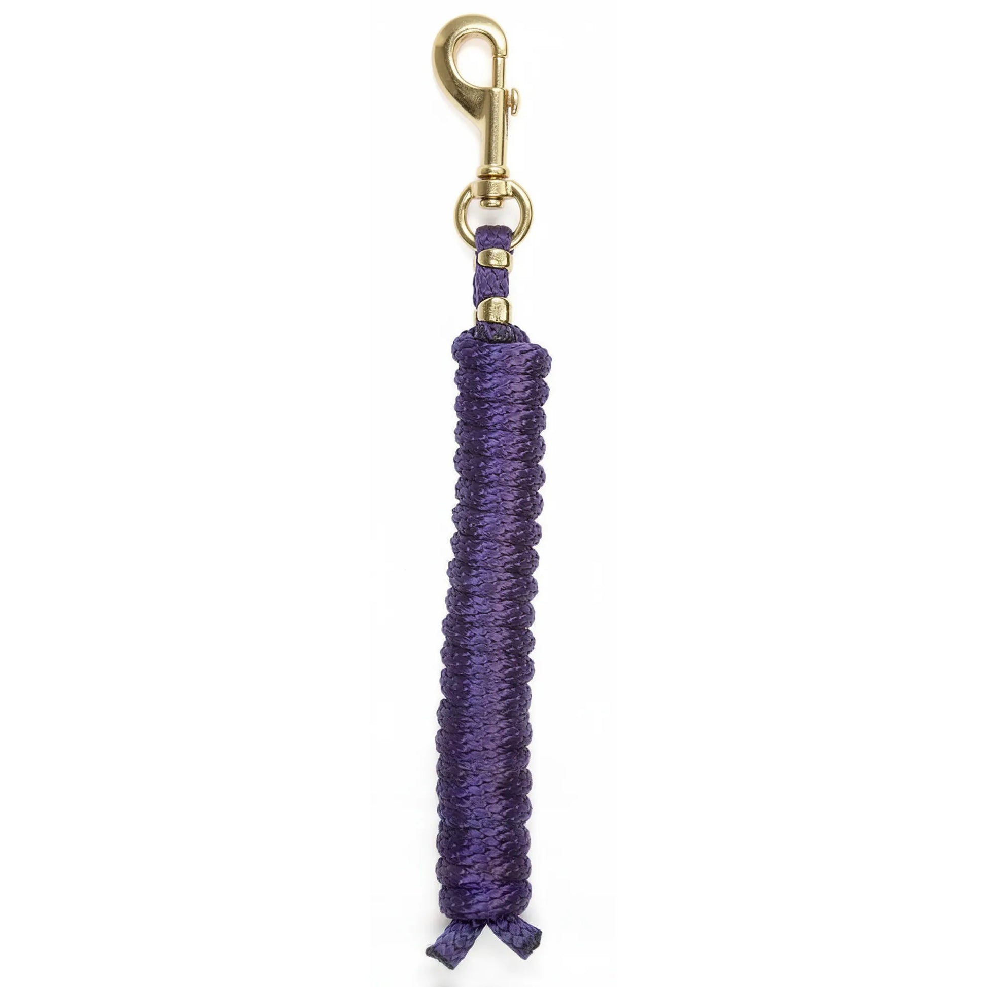 Vibrant purple Weaver Leather Mini/Pony Lead Rope crafted from durable braided polypropylene with a premium solid brass 225 swivel snap. This 7-foot horse lead rope offers a soft, secure grip and long-lasting quality, making it an essential piece of equestrian tack for training or everyday use. Stylish and functional, it features rust-resistant gold hardware and a classic braided design for mini horses and ponies.