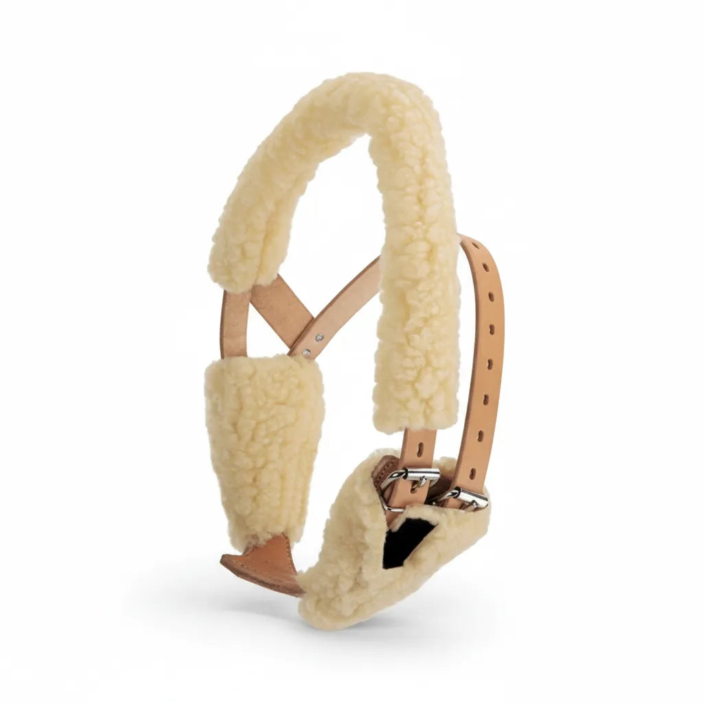 Weaver Leather Miracle Collar Covers in Maize Fleece, a plush 3-piece set designed for medium and large horses. Features thick, cream-colored synthetic fleece padding over tan leather straps with silver buckles to prevent rubbing and irritation. Essential equine accessory for horse owners looking for comfortable cribbing collar padding and durable horse tack.