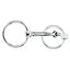 Weaver Leather Nickel Plated Snaffle Bit featuring a 5 1/4" slightly curved mouthpiece and 2 1/4" loose rings. This durable, polished equestrian bit is designed for horse comfort and effective communication during training or leisure riding. High-quality horse tack suitable for Western or English bridles, offering a classic look and reliable performance for horse owners and trainers.